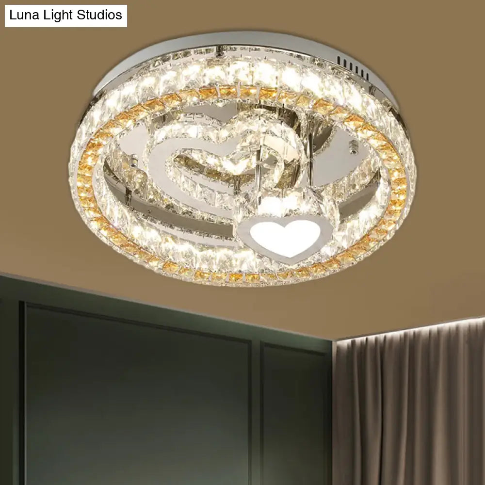 Modern Led Heart Design Ceiling Lamp With Clear Crystal Blocks And Stainless-Steel Finish -