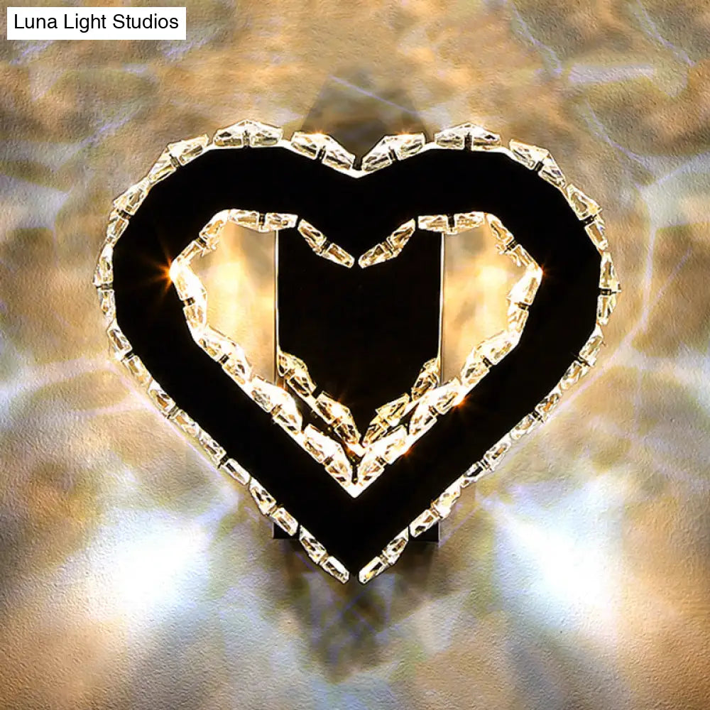 Modern Led Heart Wall Hanging Light In Black Crystal For Bedroom Décor
