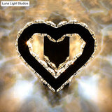 Modern Led Heart Wall Hanging Light In Black Crystal For Bedroom Décor
