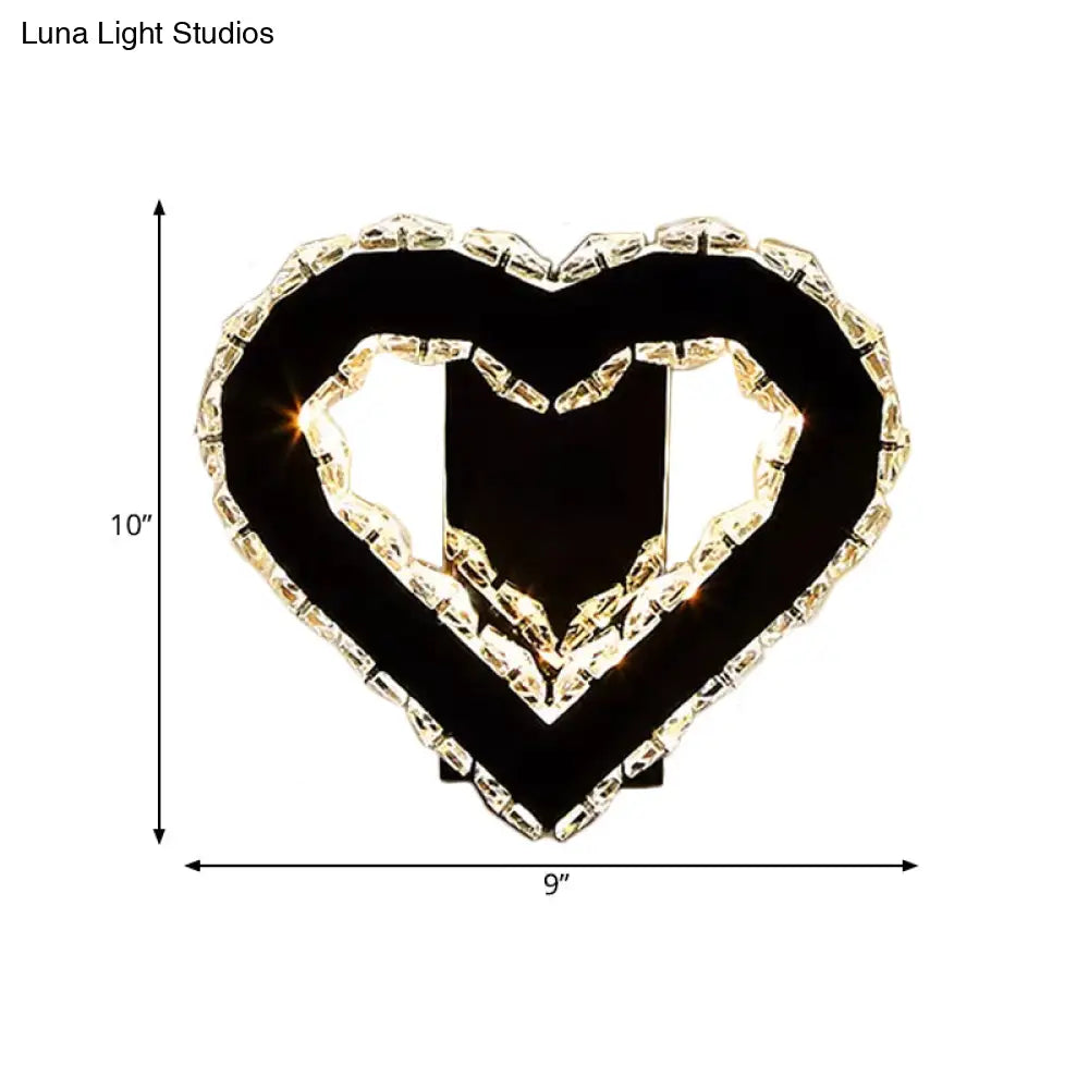 Modern Led Heart Wall Hanging Light In Black Crystal For Bedroom Décor