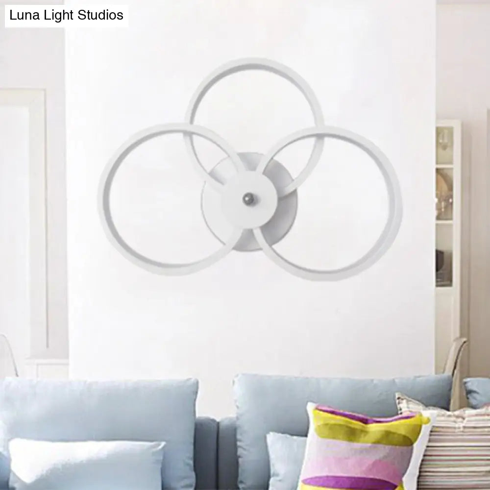 Modern Led Hoop Wall Lamp With Acrylic Lighting - Black/White 2/3 Lights In Warm/White/Second Gear