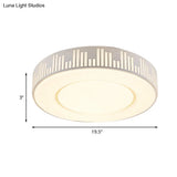 Modern Led Iron Flush Light Fixture - White Drum Ceiling Mount With Piano Key Pattern In