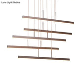 Modern Led Island Chandelier - Brown Linear Design With 3/5 Lights Warm/White Light Acrylic Hanging