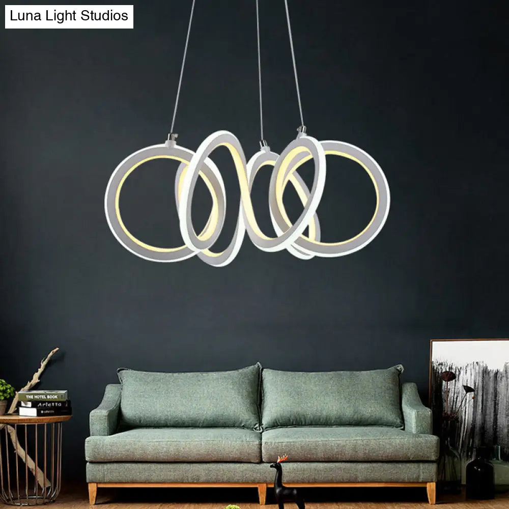 Modern Led Living Room Chandelier With Cycle Acrylic Shade - White Pendant