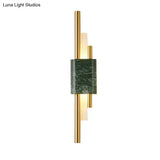 Modern Led Marble Rectangle Wall Light With Slim Tube Detail In White/Warm White/Green Color Option