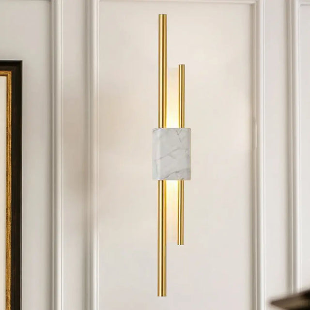 Modern Led Marble Rectangle Wall Light With Slim Tube Detail In White/Warm White/Green Color Option