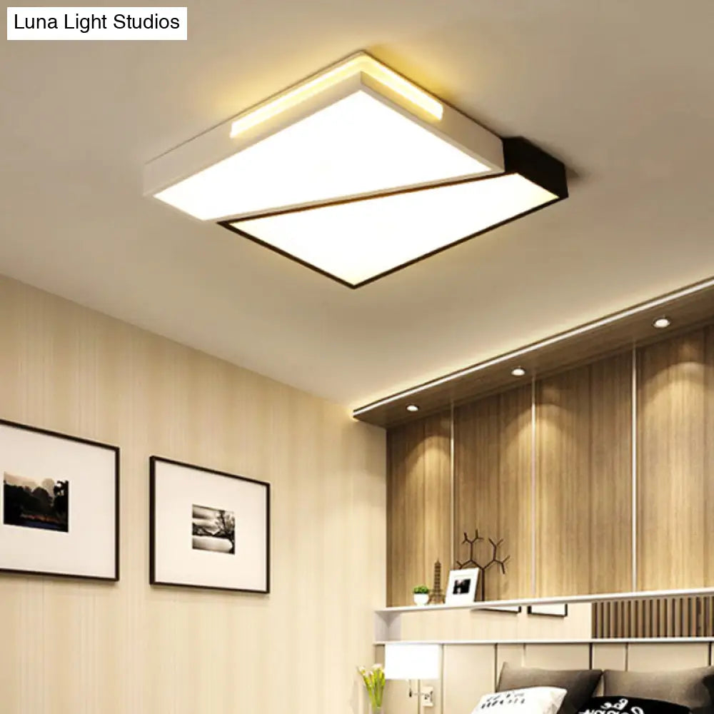 Modern Led Metal Ceiling Light For Bedroom - Warm/White Rectangular/Square Flush Mount