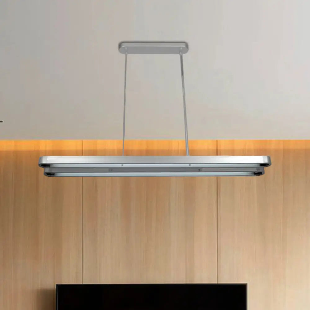 Modern Led Metal Pendant Lamp - Elongated Oval Design In Silver With Adjustable Light Temperature