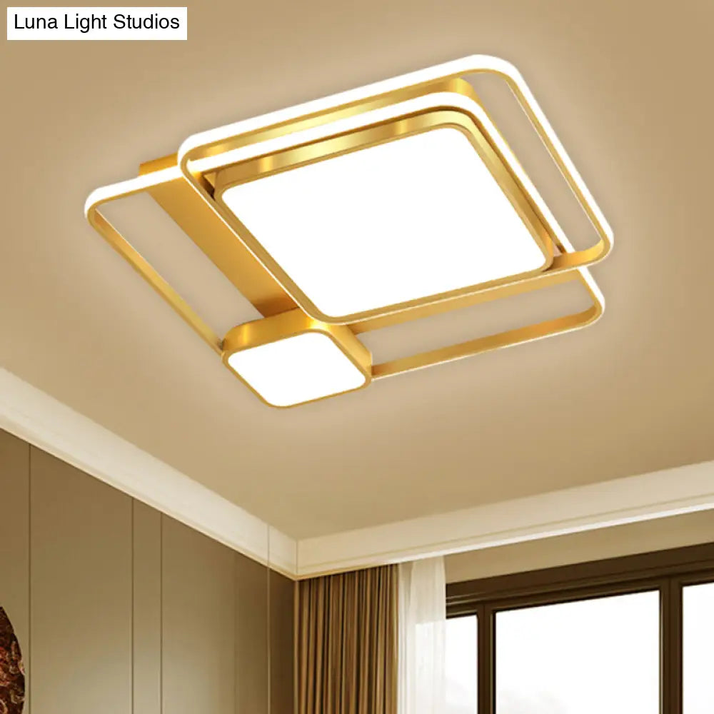 Modern Led Metal Rectangular Ceiling Light Fixture In Gold Flush Mount 21’/23.5’ Width -