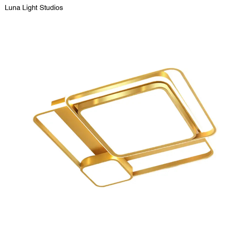 Modern Led Metal Rectangular Ceiling Light Fixture In Gold Flush Mount 21’/23.5’ Width -