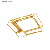 Modern Led Metal Rectangular Ceiling Light Fixture In Gold Flush Mount 21’/23.5’ Width -