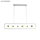 Modern Led Metal Rectangular Chandelier 27.5 Wide Ceiling Hung Light In White/Black With Artificial