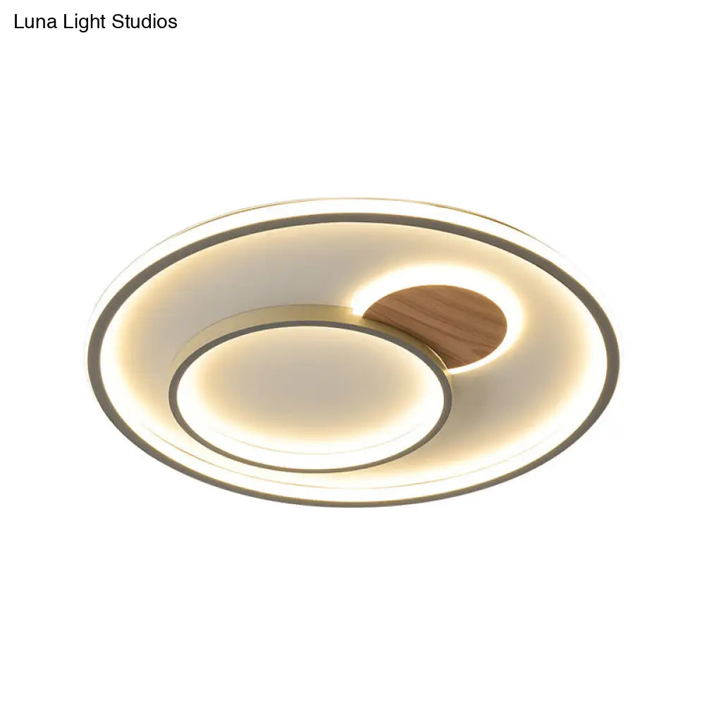 Modern Led Metallic Hoop Flush Light In Brown - Close To Ceiling Mount Warm/White 16.5’/20.5’ Dia