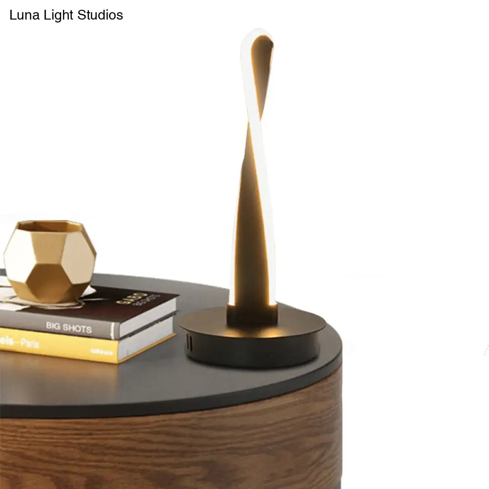 Modern Led Night Table Lamp - Acrylic Twisted Task Lighting In Yellow/Black With Metal Base