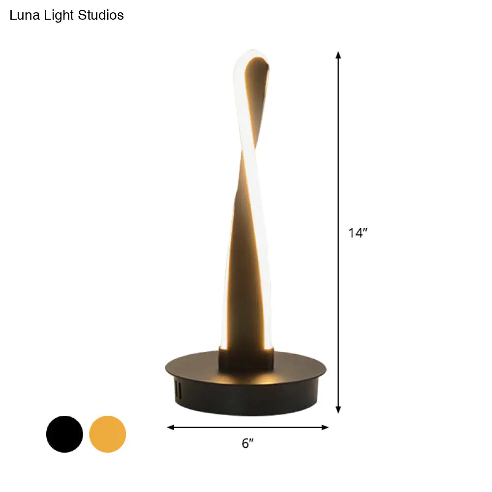 Modern Led Night Table Lamp - Acrylic Twisted Task Lighting In Yellow/Black With Metal Base