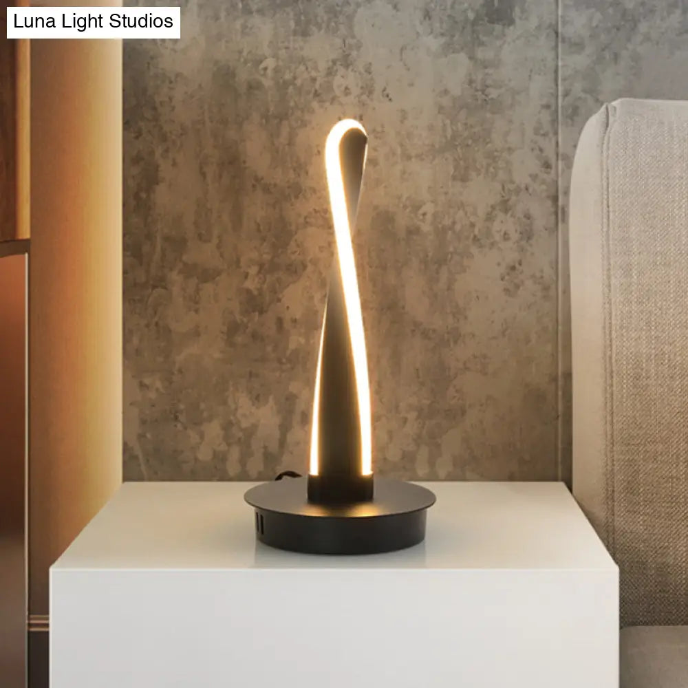 Modern Led Night Table Lamp - Acrylic Twisted Task Lighting In Yellow/Black With Metal Base