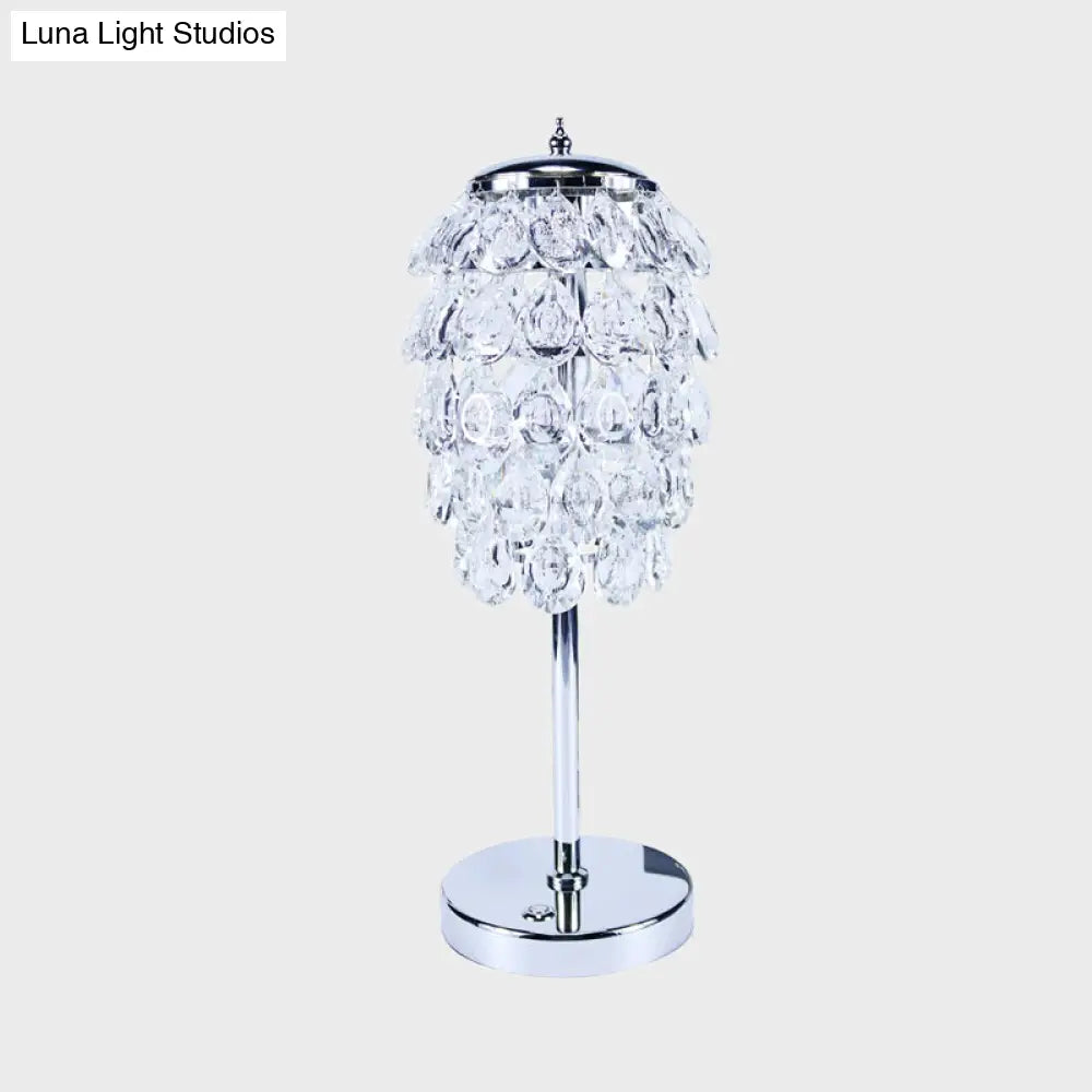 Modern Led Nightstand Light - Pipe Cone Design With Clear/Champagne Crystal Chrome Rod Stem