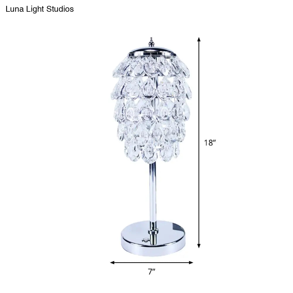 Modern Led Nightstand Light - Pipe Cone Design With Clear/Champagne Crystal Chrome Rod Stem