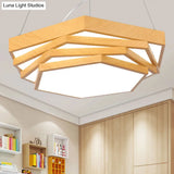 Modern Led Office Chandelier With Hexagonal Spiral Design - Light Wood Finish / White