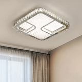 Modern Led Parlor Flushmount Ceiling Fixture With Square Crystal Shade - Chrome Finish In