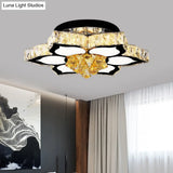 Modern Led Peach Flower Ceiling Lamp With Clear Crystal Blocks