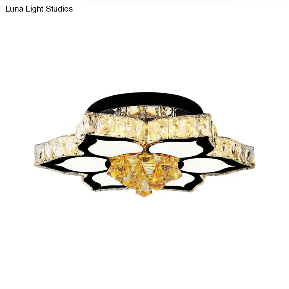 Modern Led Peach Flower Ceiling Lamp With Clear Crystal Blocks