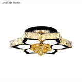 Modern Led Peach Flower Ceiling Lamp With Clear Crystal Blocks
