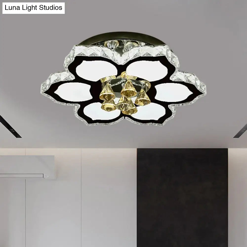 Modern Led Peach Flower Ceiling Lamp With Clear Crystal Blocks
