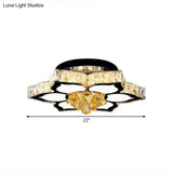 Modern Led Peach Flower Ceiling Lamp With Clear Crystal Blocks