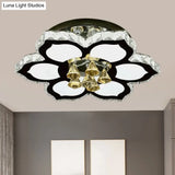 Modern Led Peach Flower Ceiling Lamp With Clear Crystal Blocks
