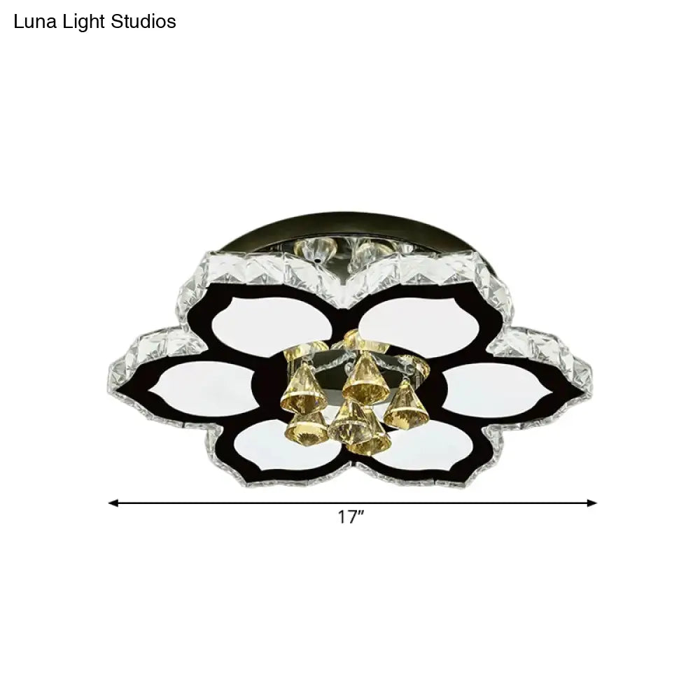 Modern Led Peach Flower Ceiling Lamp With Clear Crystal Blocks