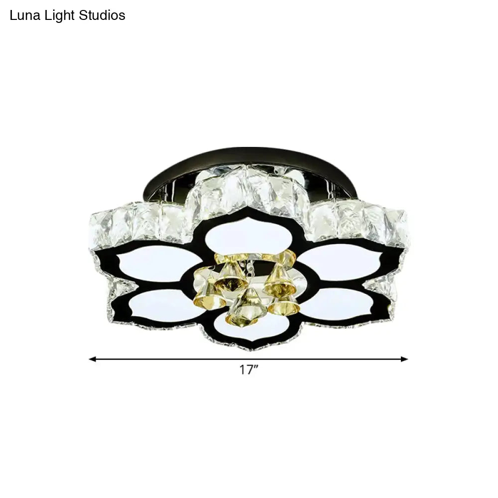 Modern Led Peach Flower Ceiling Lamp With Clear Crystal Blocks