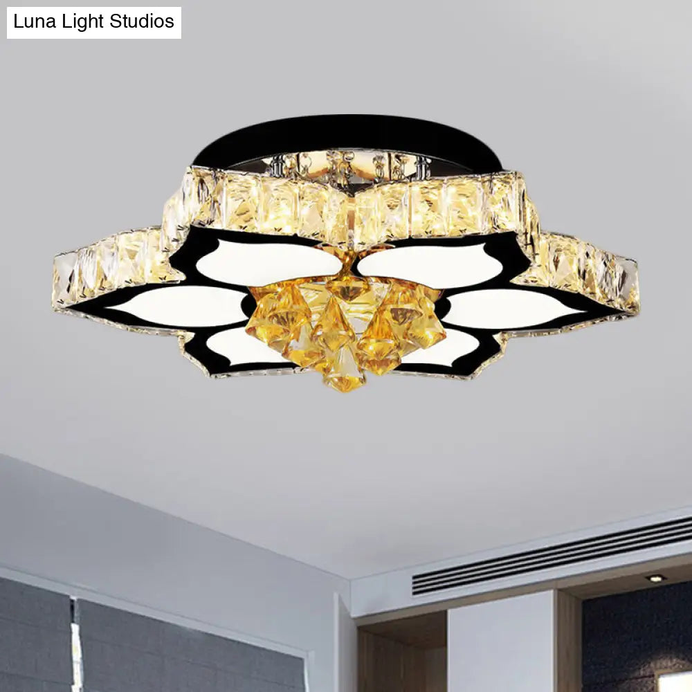 Modern Led Peach Flower Ceiling Lamp With Clear Crystal Blocks