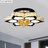 Modern Led Peach Flower Ceiling Lamp With Clear Crystal Blocks