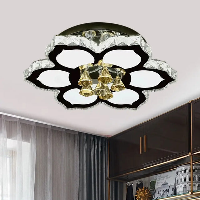 Modern Led Peach Flower Ceiling Lamp With Clear Crystal Blocks Stainless - Steel / B