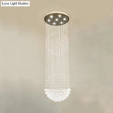 Modern Led Pendant Lamp With 7 Crystals For Stairway - Clear White Cascading Design