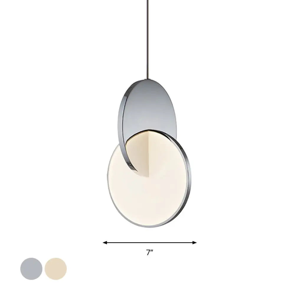 Led Disc Ceiling Pendant Lamp With Acrylic Shade Chrome/Gold Finish Minimalist Design - 7/10 W