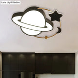 Modern Led Planet Flush Mount With Moon And Star Design - Black Acrylic Ceiling Light Fixture