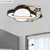 Modern Led Planet Flush Mount With Moon And Star Design - Black Acrylic Ceiling Light Fixture