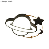 Modern Led Planet Flush Mount With Moon And Star Design - Black Acrylic Ceiling Light Fixture