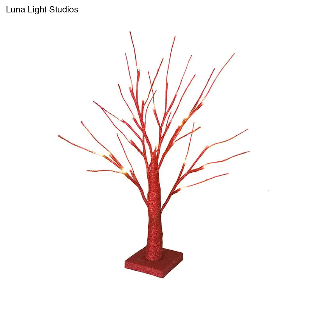 Modern Led Plastic Nightstand Light - Red Tree Night Table Lamp For Living Room