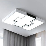 Modern Led Rectangular Metal And Acrylic Flush Ceiling Light In White With Recess Design /