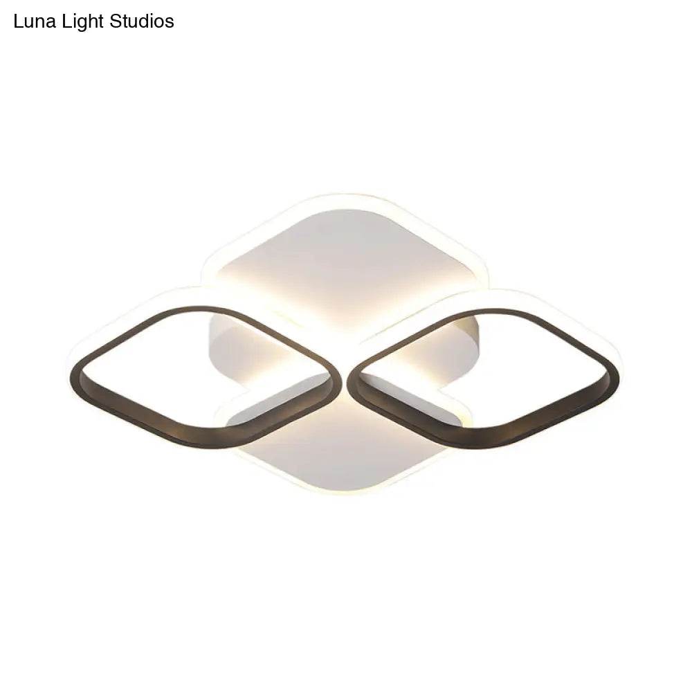 Modern Led Rhombus Ceiling Light In White/Black 16’/19.5’ Wide Flush Mount Acrylic Lamp