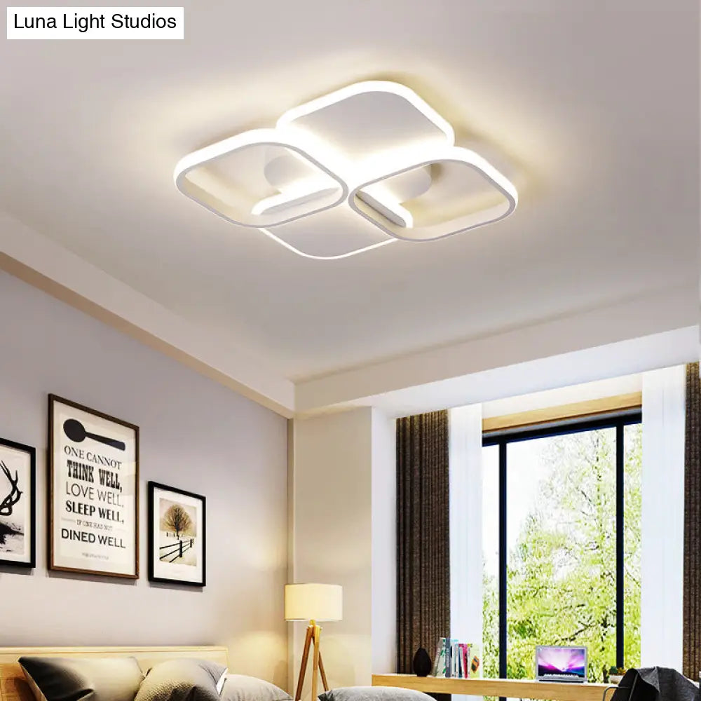 Modern Led Rhombus Ceiling Light In White/Black 16’/19.5’ Wide Flush Mount Acrylic Lamp