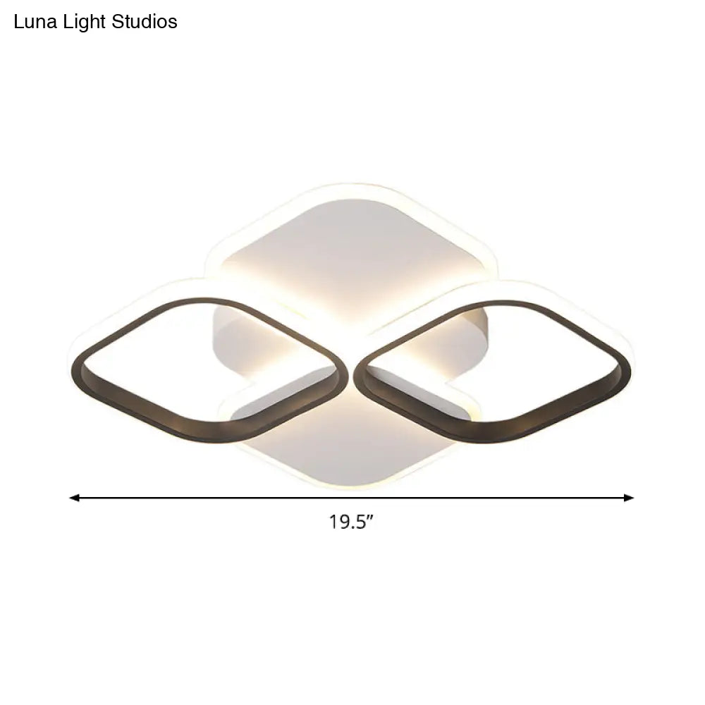 Modern Led Rhombus Ceiling Light In White/Black 16’/19.5’ Wide Flush Mount Acrylic Lamp