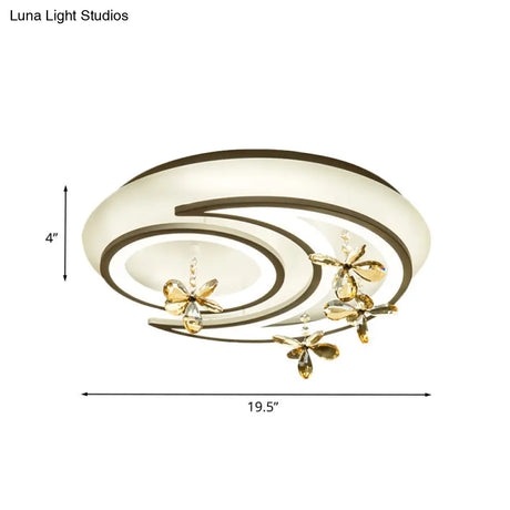 Modern Led Semi Flush Lamp With Moon And Ring Design Flower Crystal Deco For Chic Ceilings Ceiling