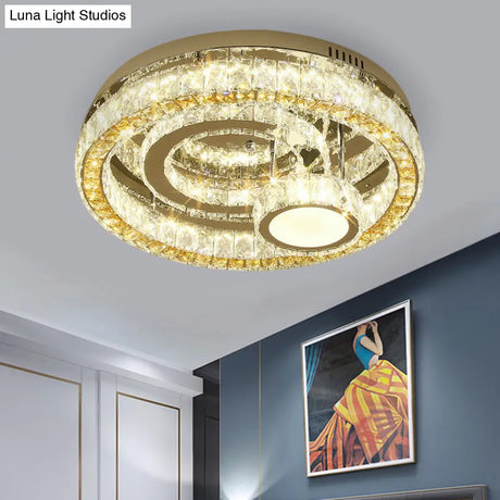 Modern Led Semi-Flush Mount: Stainless-Steel Finish With Crystal Blocks
