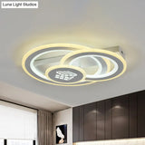 Modern Led Semi - Mount Ceiling Lamp For Bedroom - White Acrylic 3 Circular Lights
