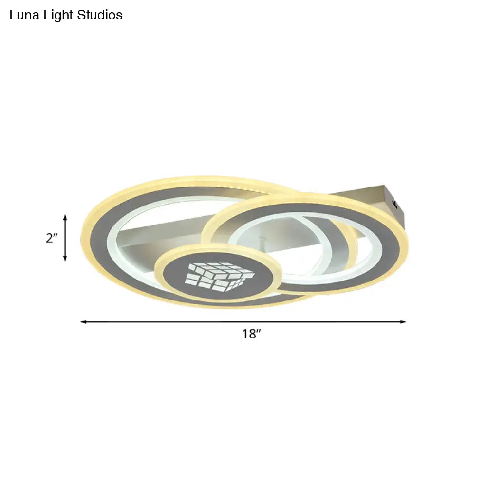 Modern Led Semi - Mount Ceiling Lamp For Bedroom - White Acrylic 3 Circular Lights