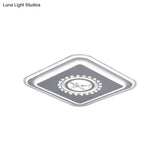 Modern Led Square Acrylic Flush Mount Light Minimalistic White Ceiling Lighting With Floral/Plum